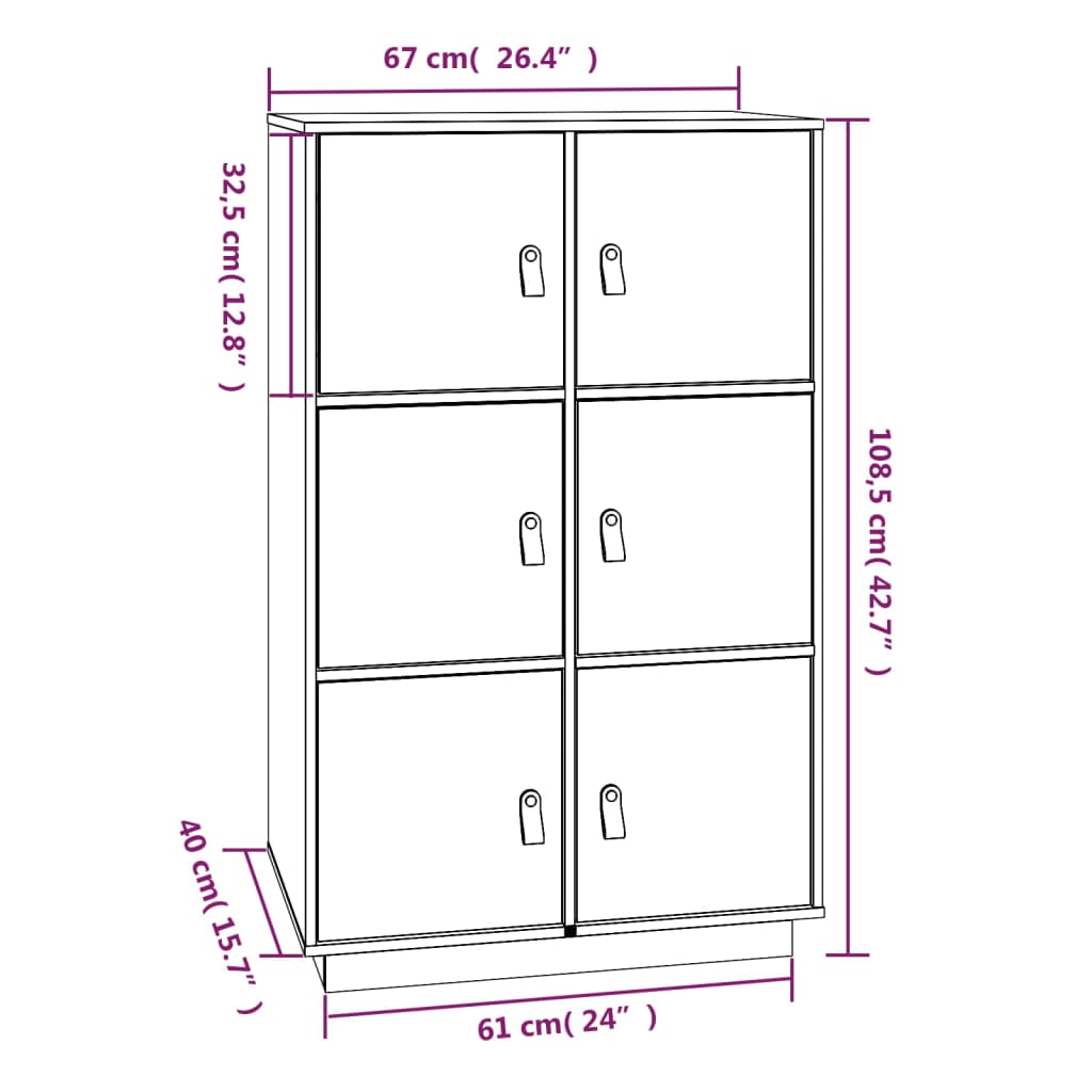 Graues Hochbuffet 67x40x108,5 cm Festkieferholz