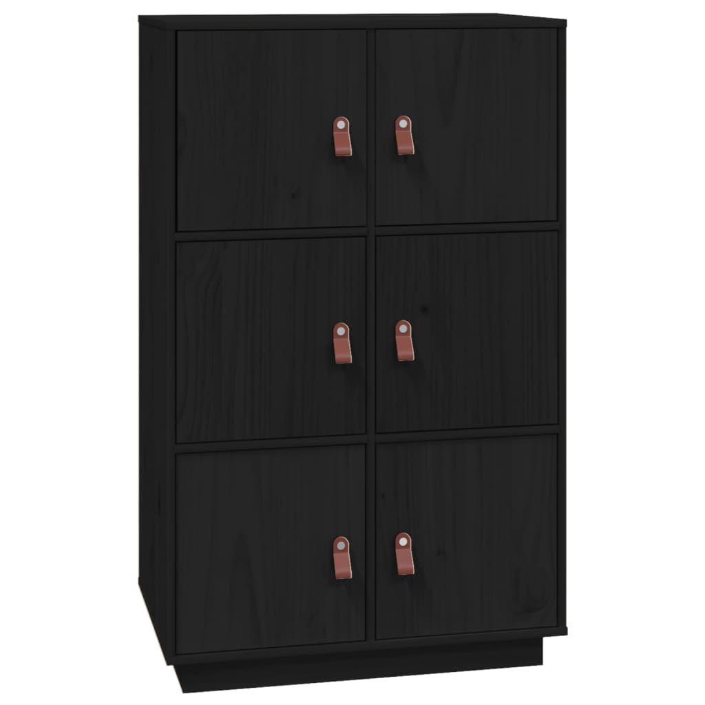 Credenza alta Nera 67x40x108,5 cm Legno di pino massiccio