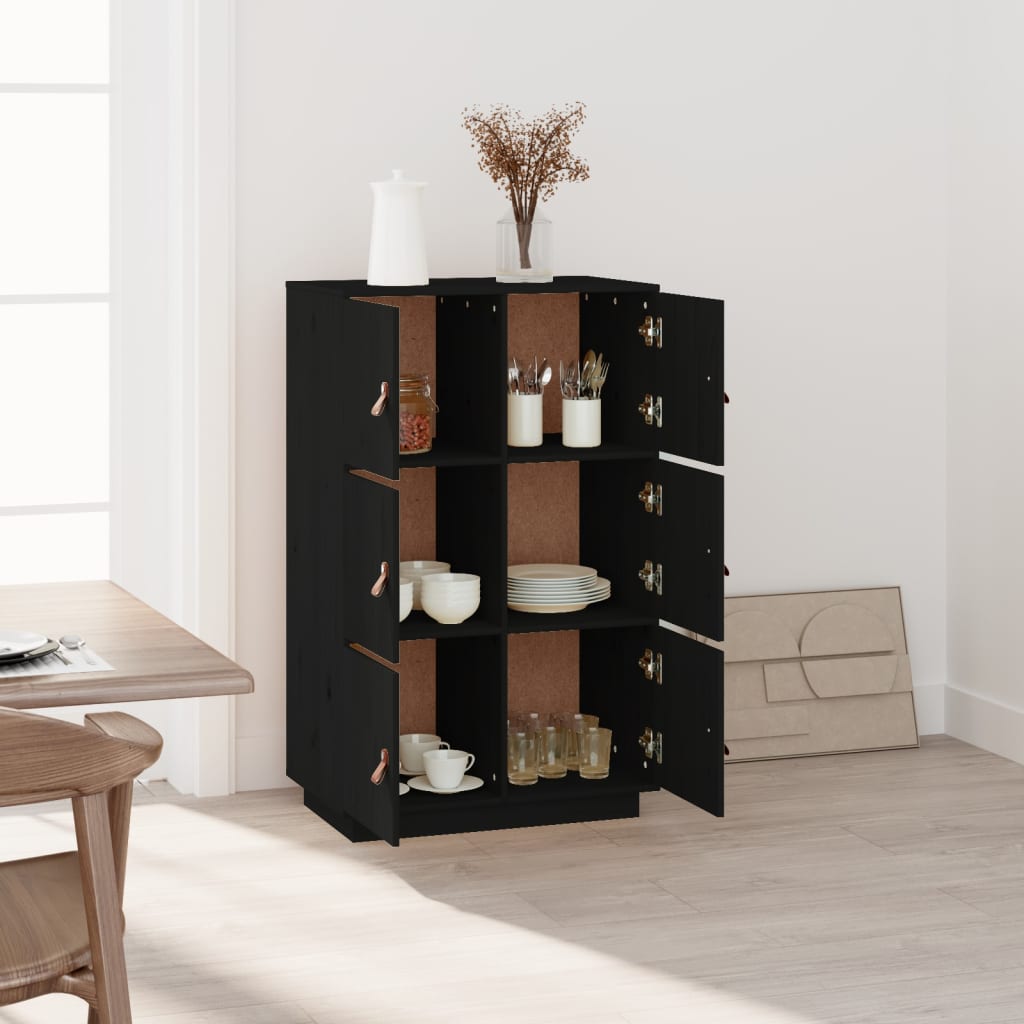 Buffet haut Noir 67x40x108,5 cm Bois massif de pin