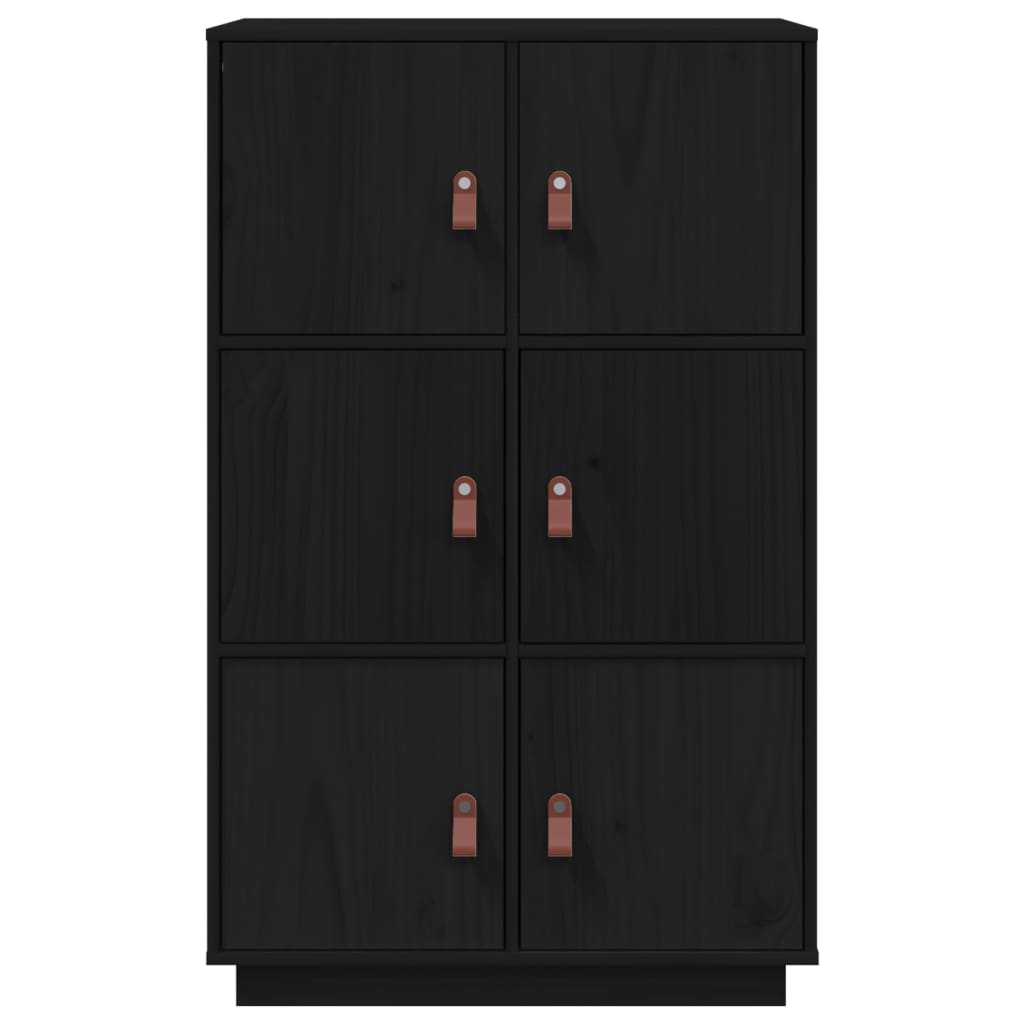 Credenza alta Nera 67x40x108,5 cm Legno di pino massiccio