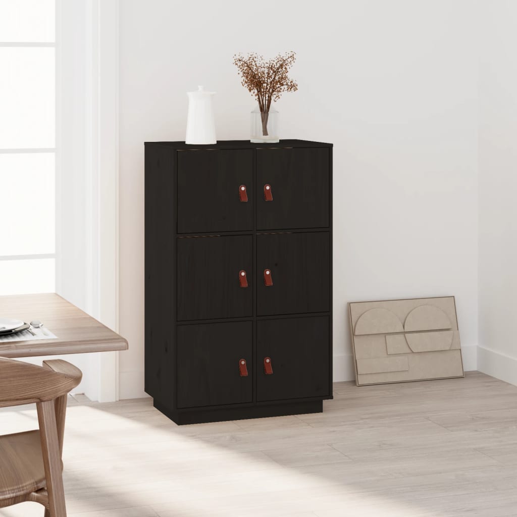 Credenza alta Nera 67x40x108,5 cm Legno di pino massiccio