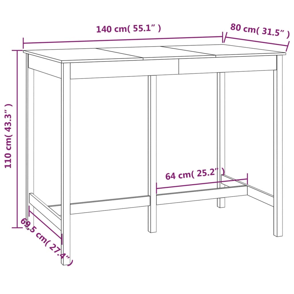 Balken Tabelle 140x80x110 cm Festkieferholz