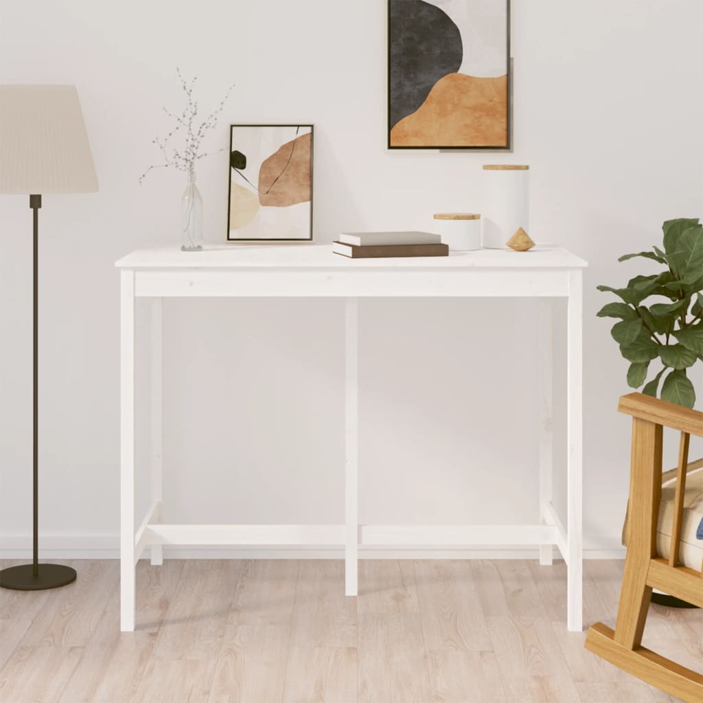 White bar table 140x80x110 cm solid pine wood