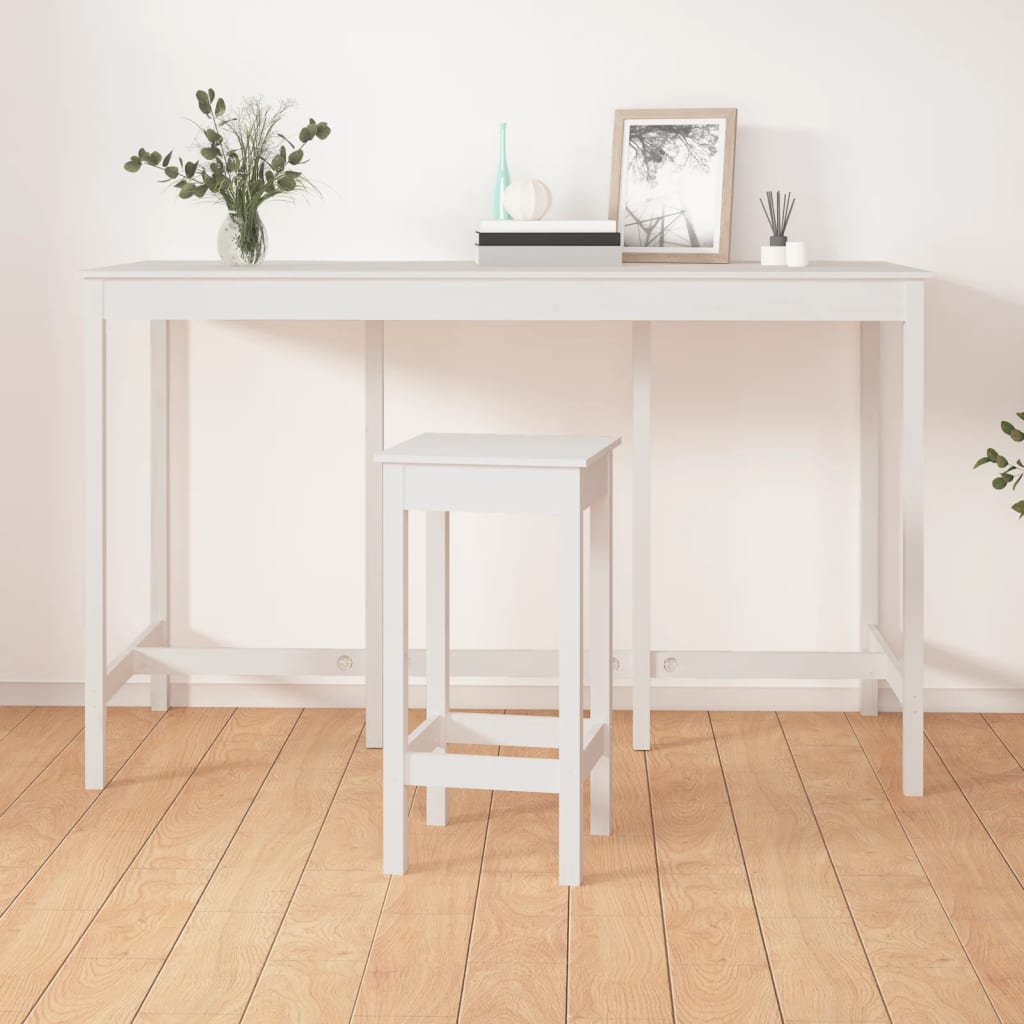 White bar table 180x80x110 cm solid pine wood