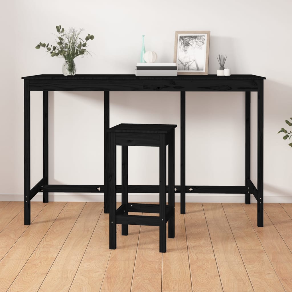 Black bar table 180x80x110 cm solid pine wood