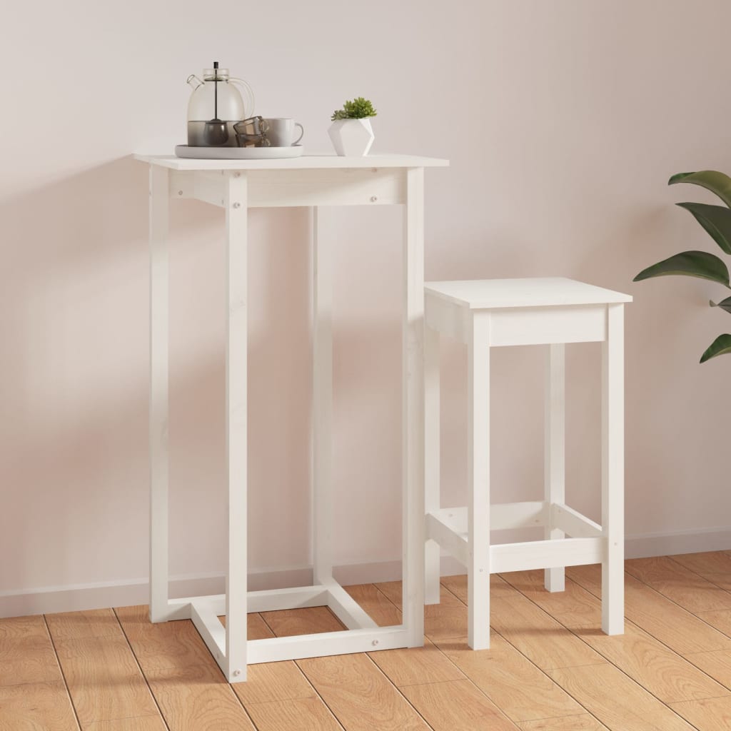 White bar table 60x60x110 cm solid pine wood