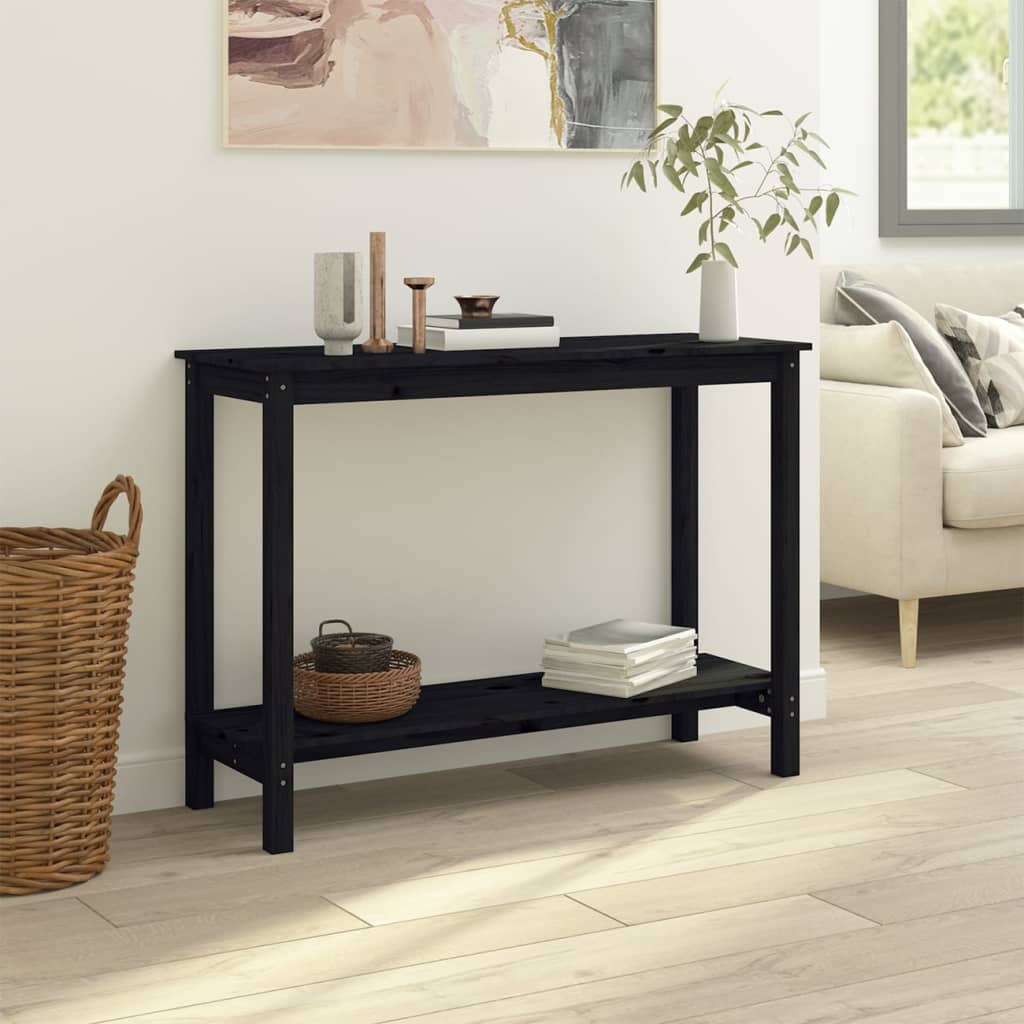 Black console table 110x40x80 cm solid pine wood