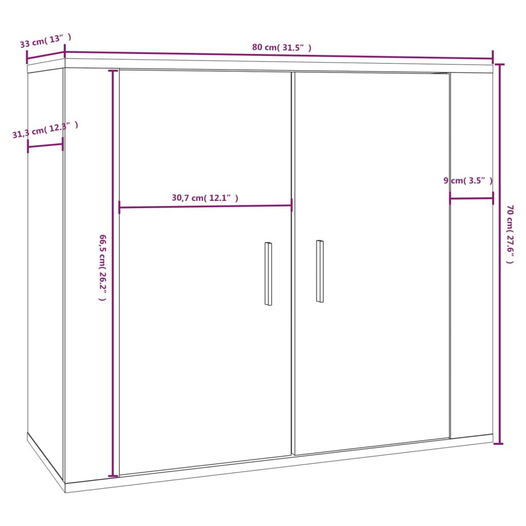 Schwarzes Buffet 80x33x70 cm Engineering Holz