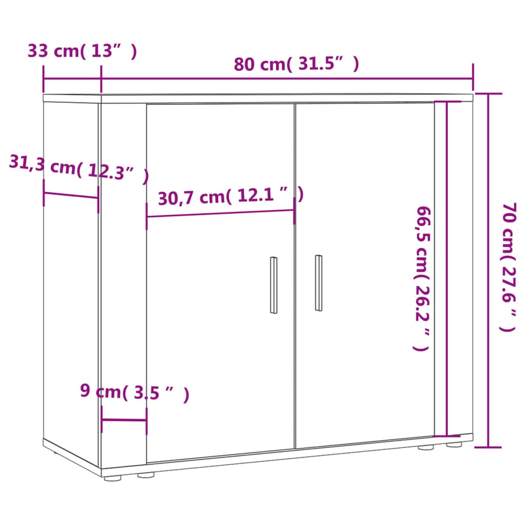 Sonoma Grey Buffet 80x33x70 cm Engineering Holz