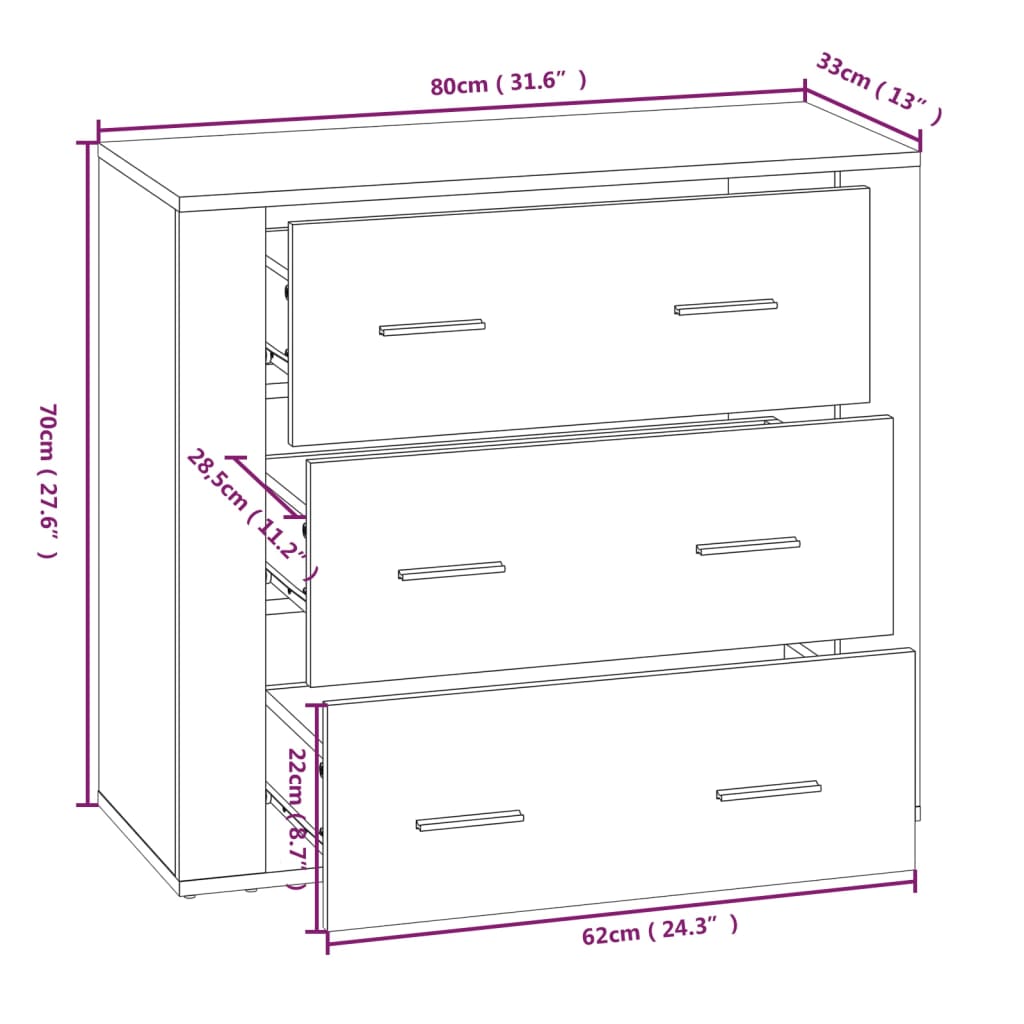 Weißes Buffet 80x33x70 cm Engineering Holz