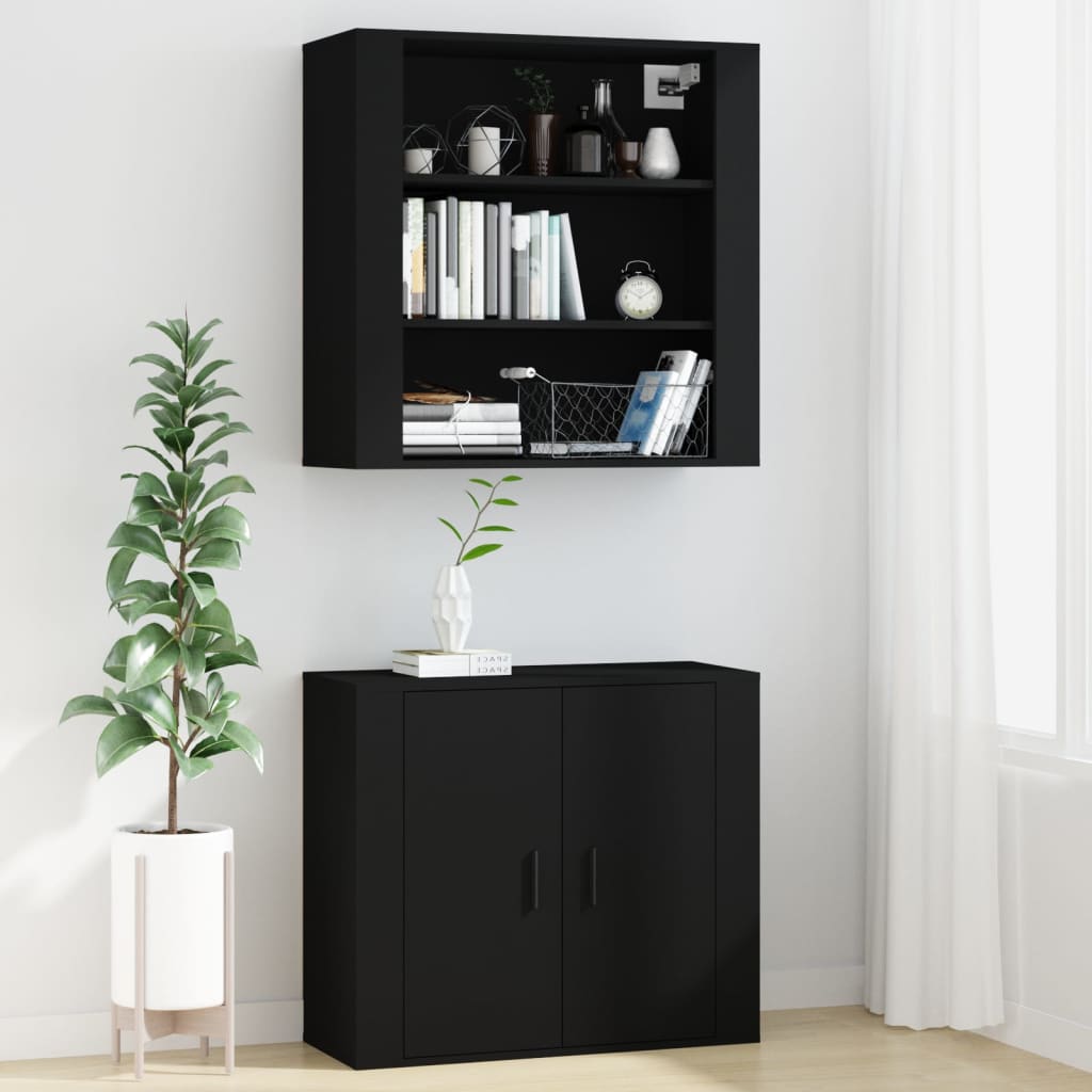 Black wall cabinet 80x33x80 cm Engineering wood