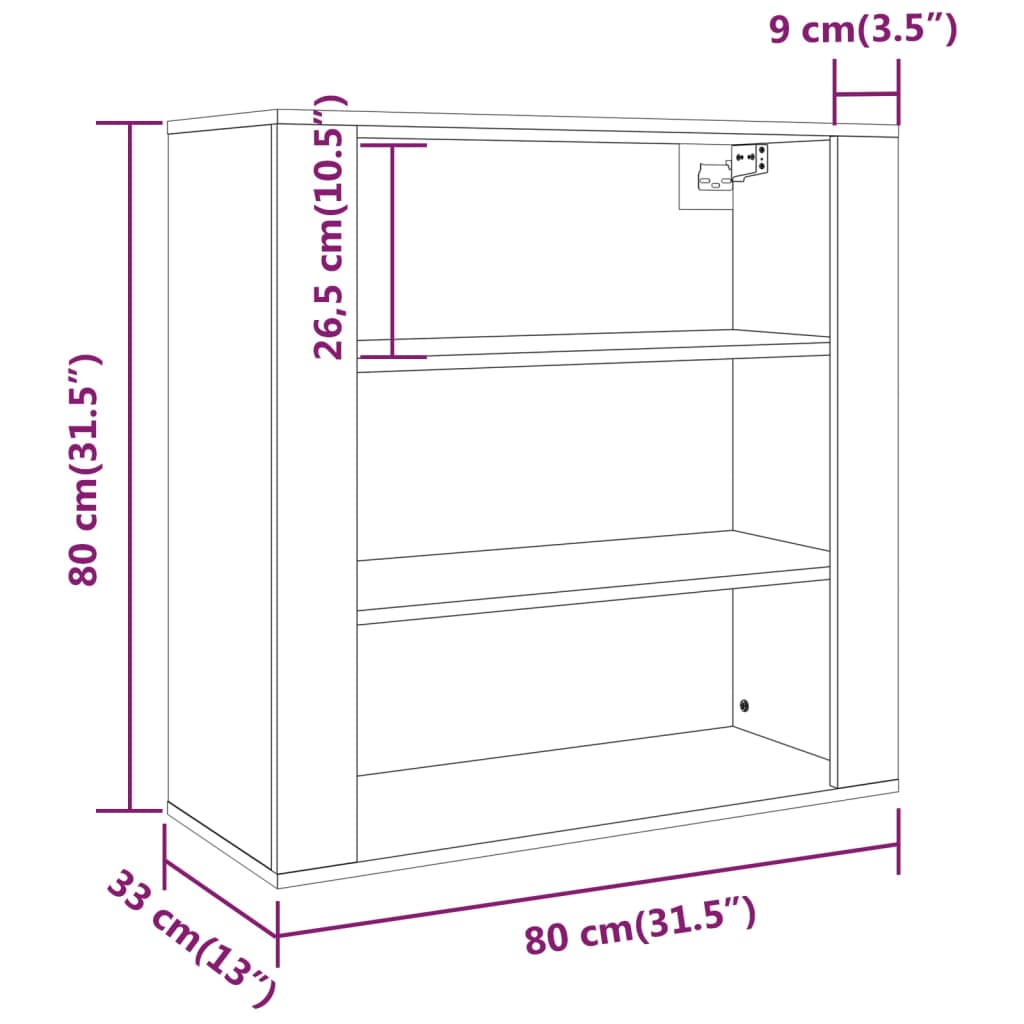 Schwarzer Wandschrank 80x33x80 cm Engineering Holz