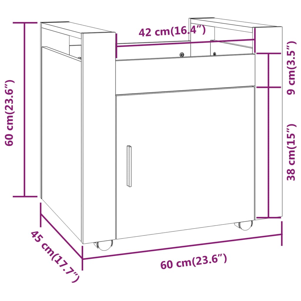 Sonoma Gray Office Cart 60x45x60 cm Ingenieurholz Holz
