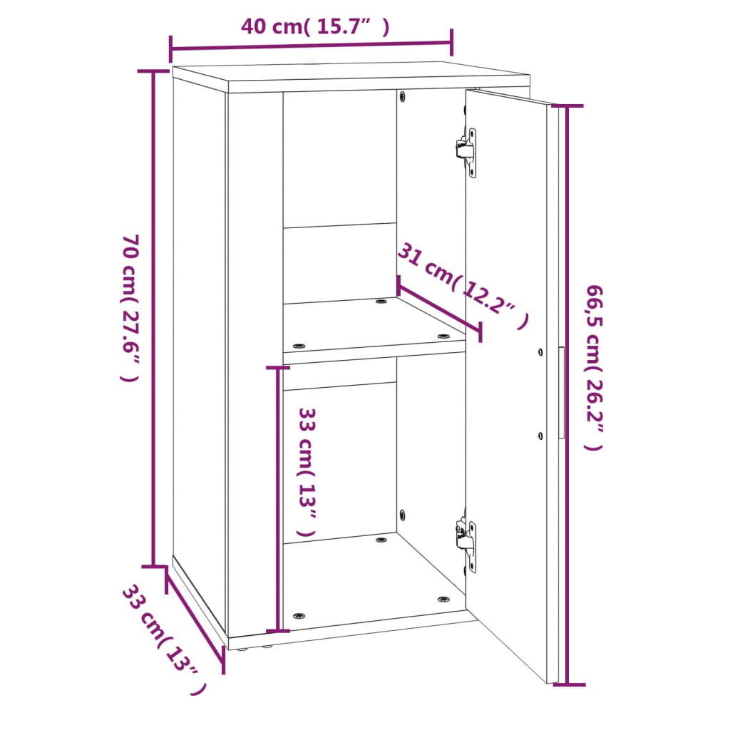 Credenza Bianco lucido 40x33x70 cm MDF