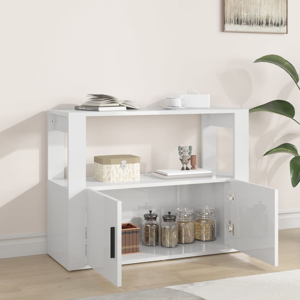 Buffet Blanc brillant 80x30x60 cm Bois d'ingénierie