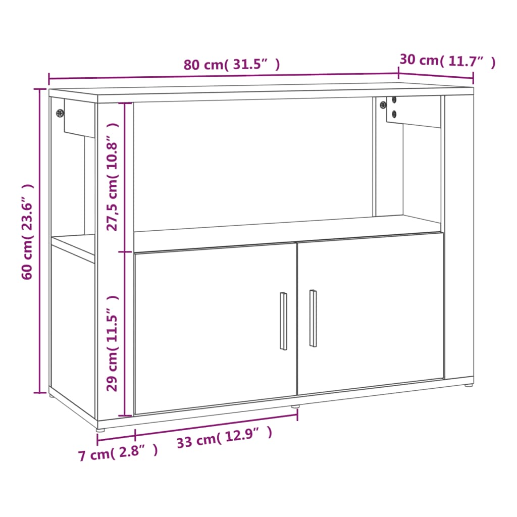 Glänzendes weißes Buffet 80x30x60 cm Ingenieurholz Holz