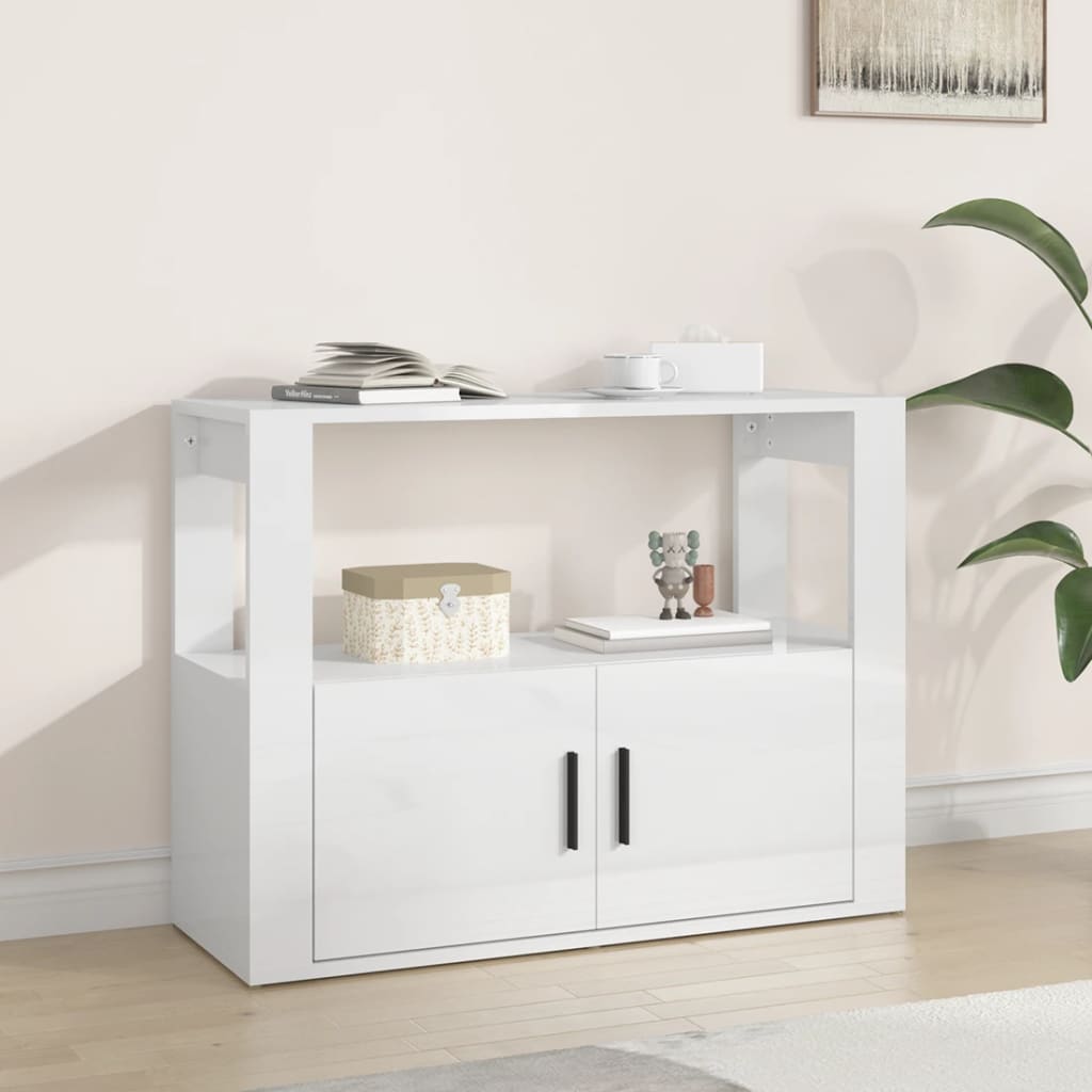 Buffet Blanc brillant 80x30x60 cm Bois d'ingénierie