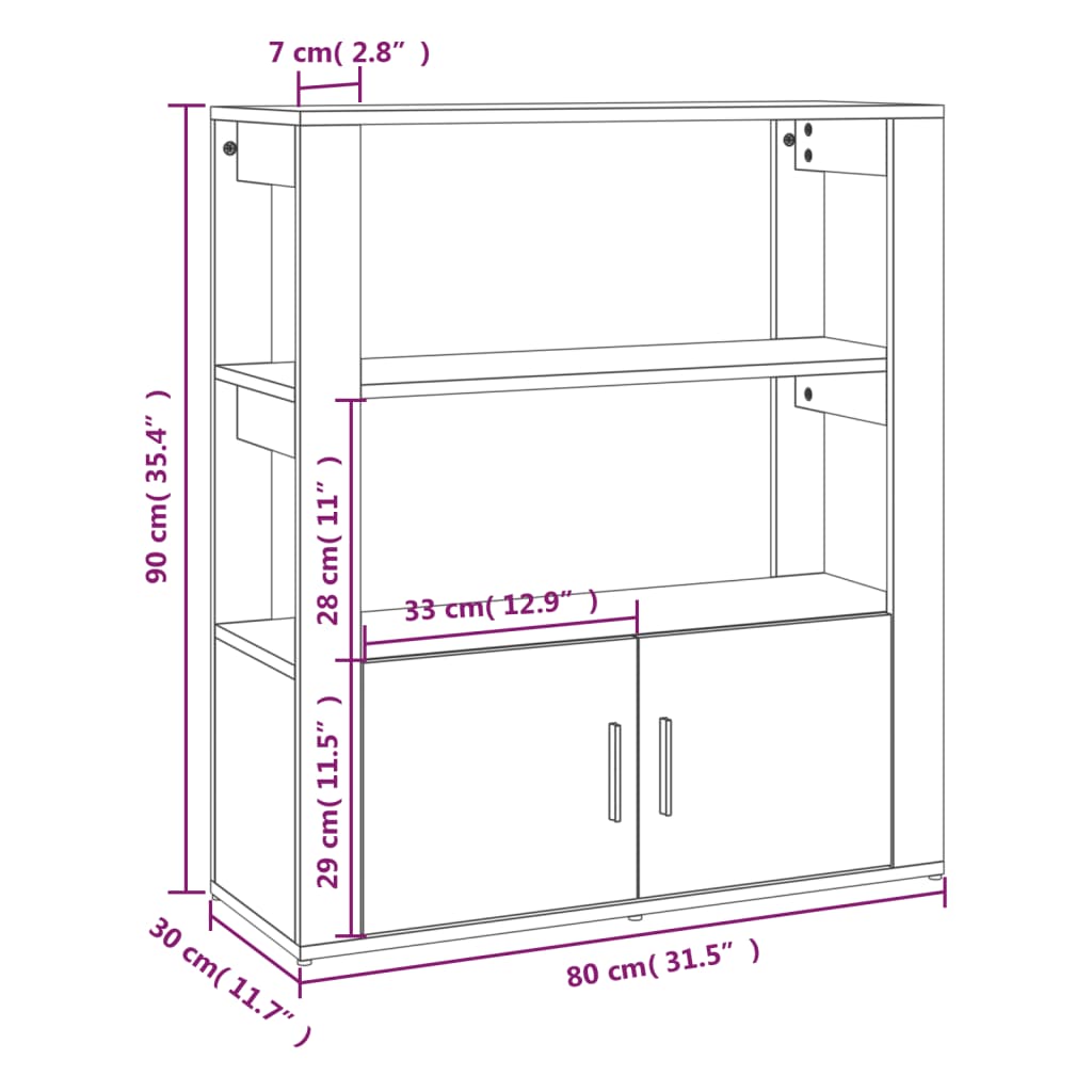 Credenza nera 80x30x90 cm MDF