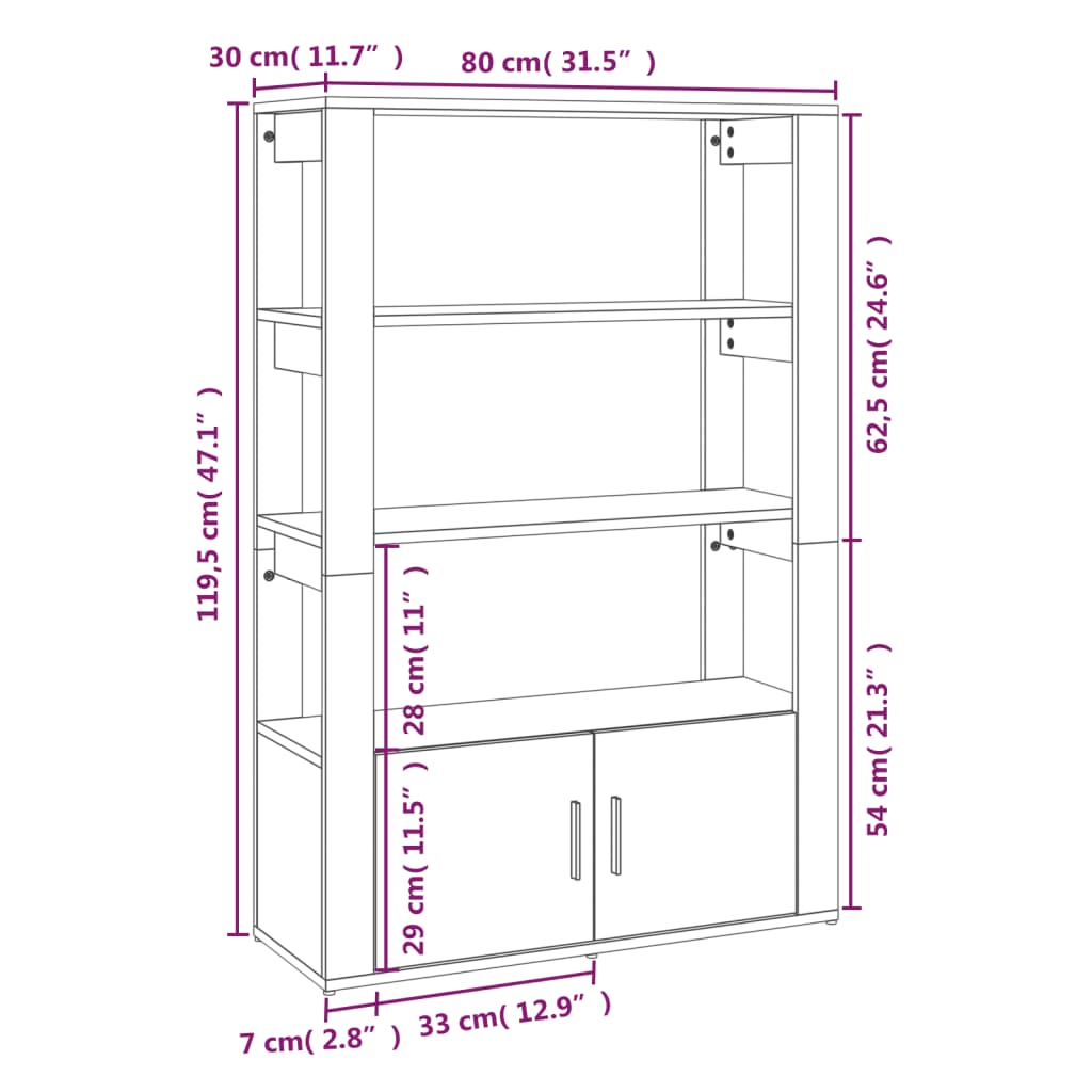 Credenza bianca 80x30x119,5 cm MDF