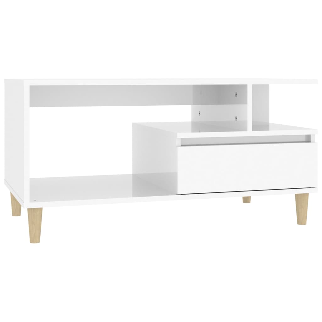 Tavolino Bianco lucido 90x49x45 cm MDF
