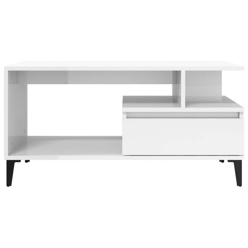 Tavolino bianco brillante bianco 90x49x45 cm ingegneria