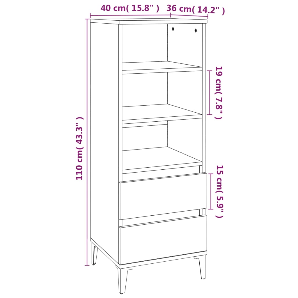 Hochweißes Buffet 40x36x110 cm Engineering Holz