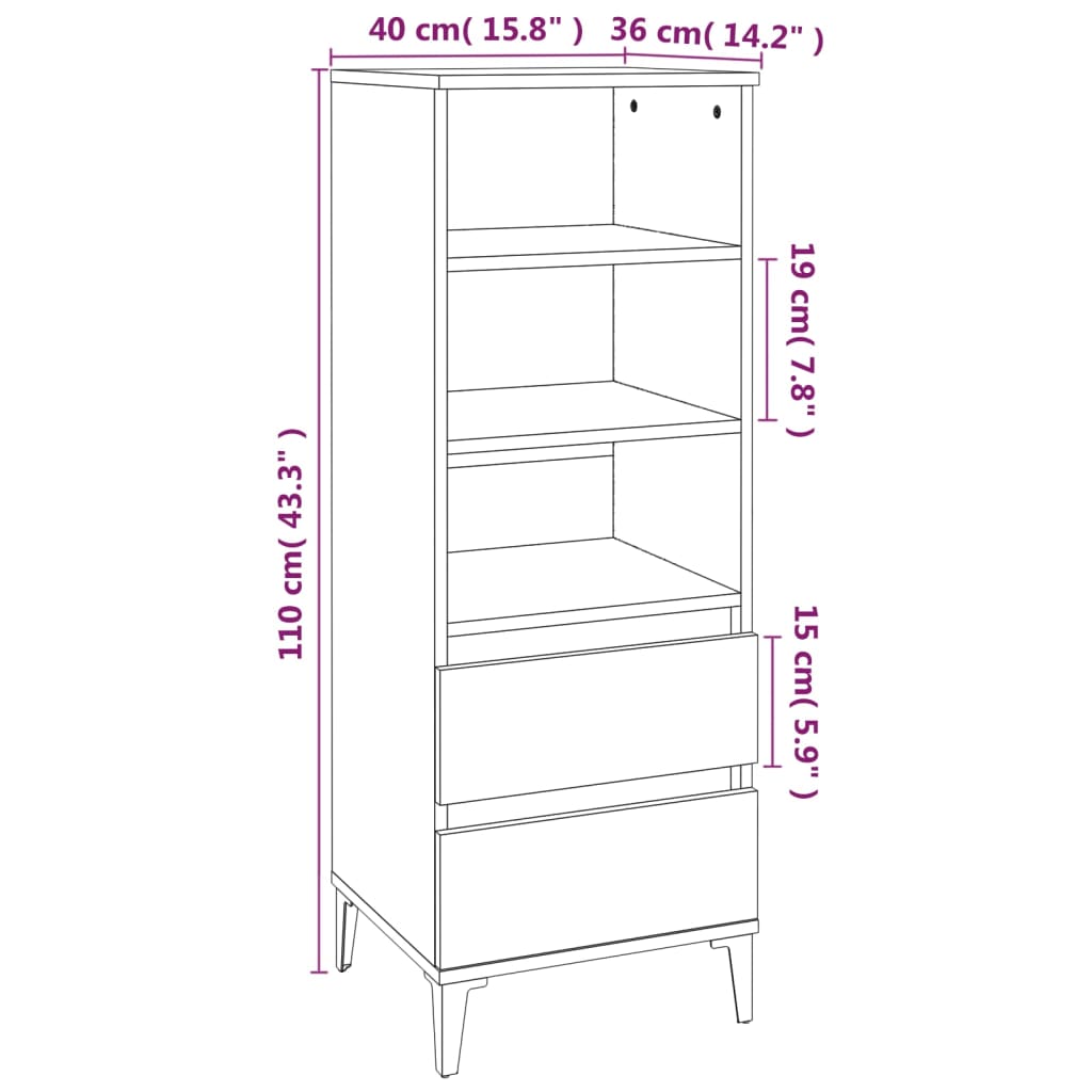 Credenza alta Bianco lucido 40x36x110 cm MDF