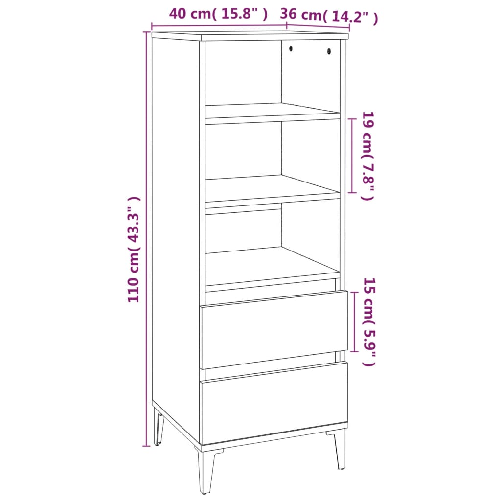 Buffet haut Chêne marron 40x36x110 cm Bois d'ingénierie