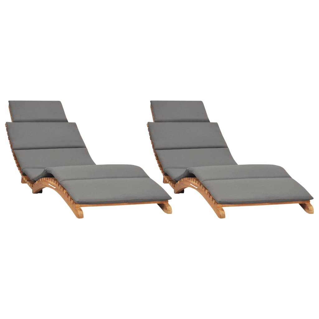 2 pcs lounge chairs with solid teak wood cushions