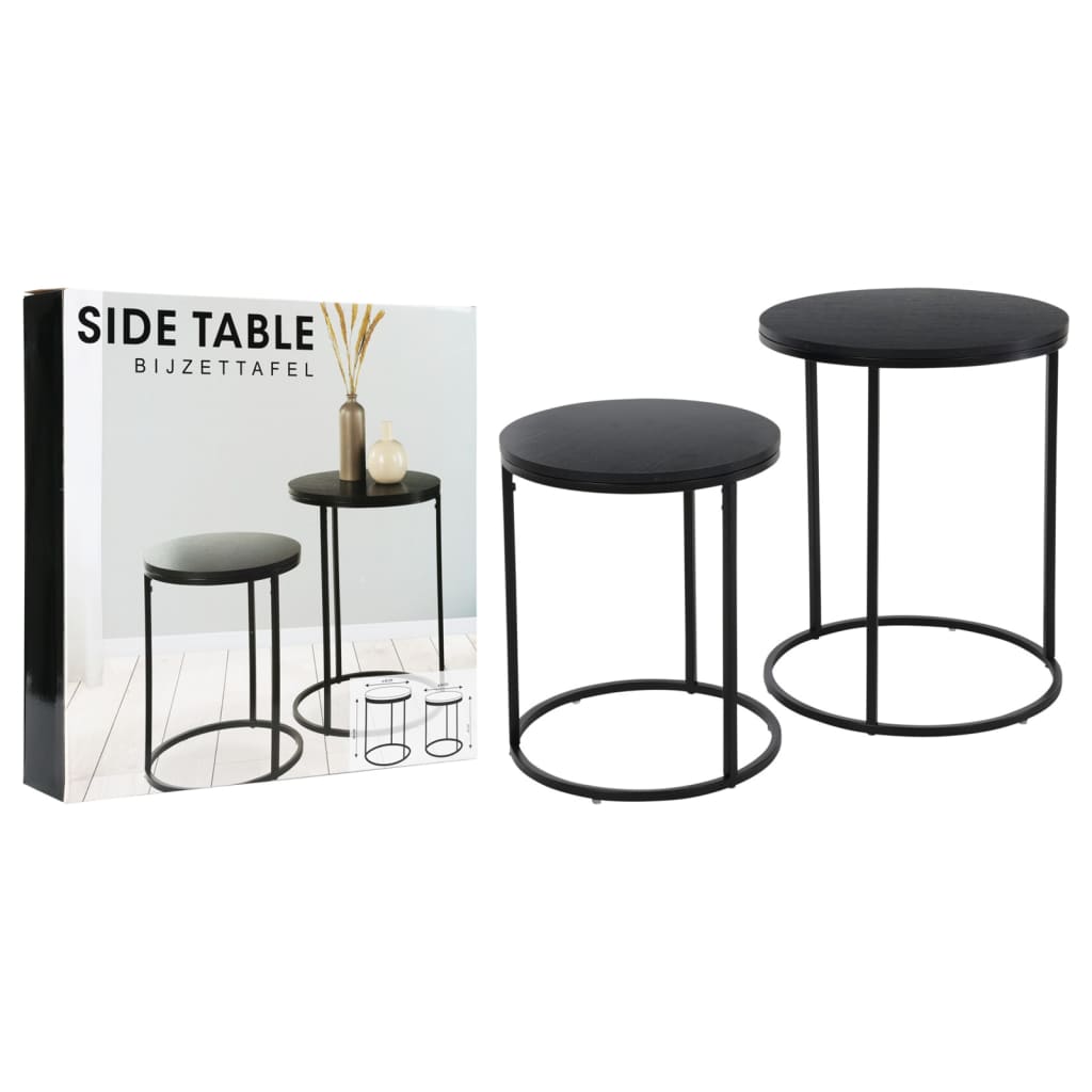 H&S Collection Set of side tables on wood 2 pcs black