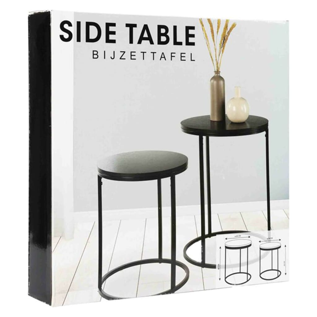 H&S Collection Set of side tables on wood 2 pcs black