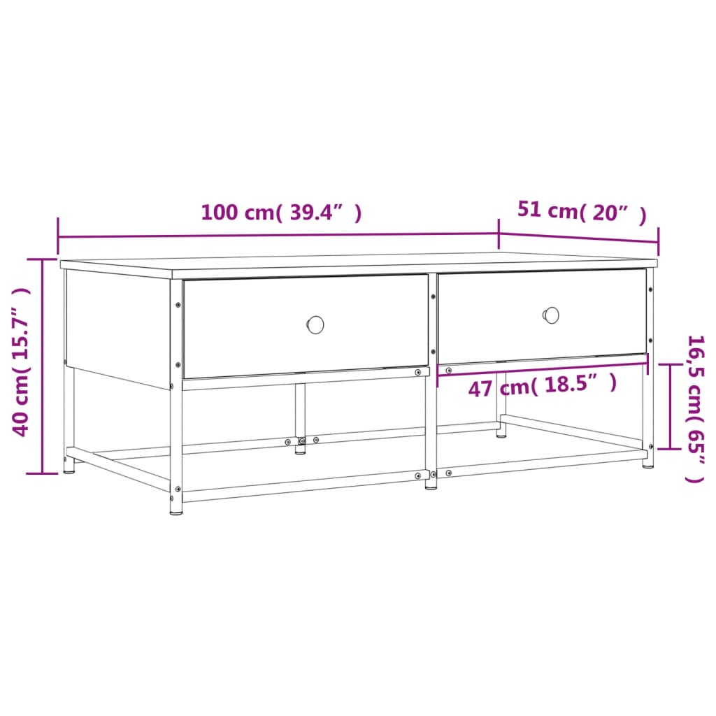 Table basse chêne fumé 100x51x40 cm bois d'ingénierie