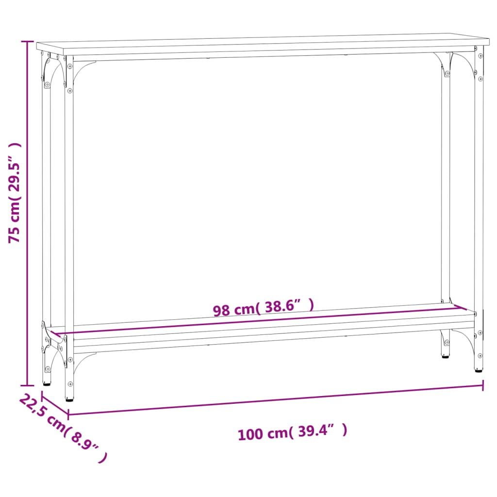 Table console chêne fumé 100x22,5x75 cm bois d'ingénierie
