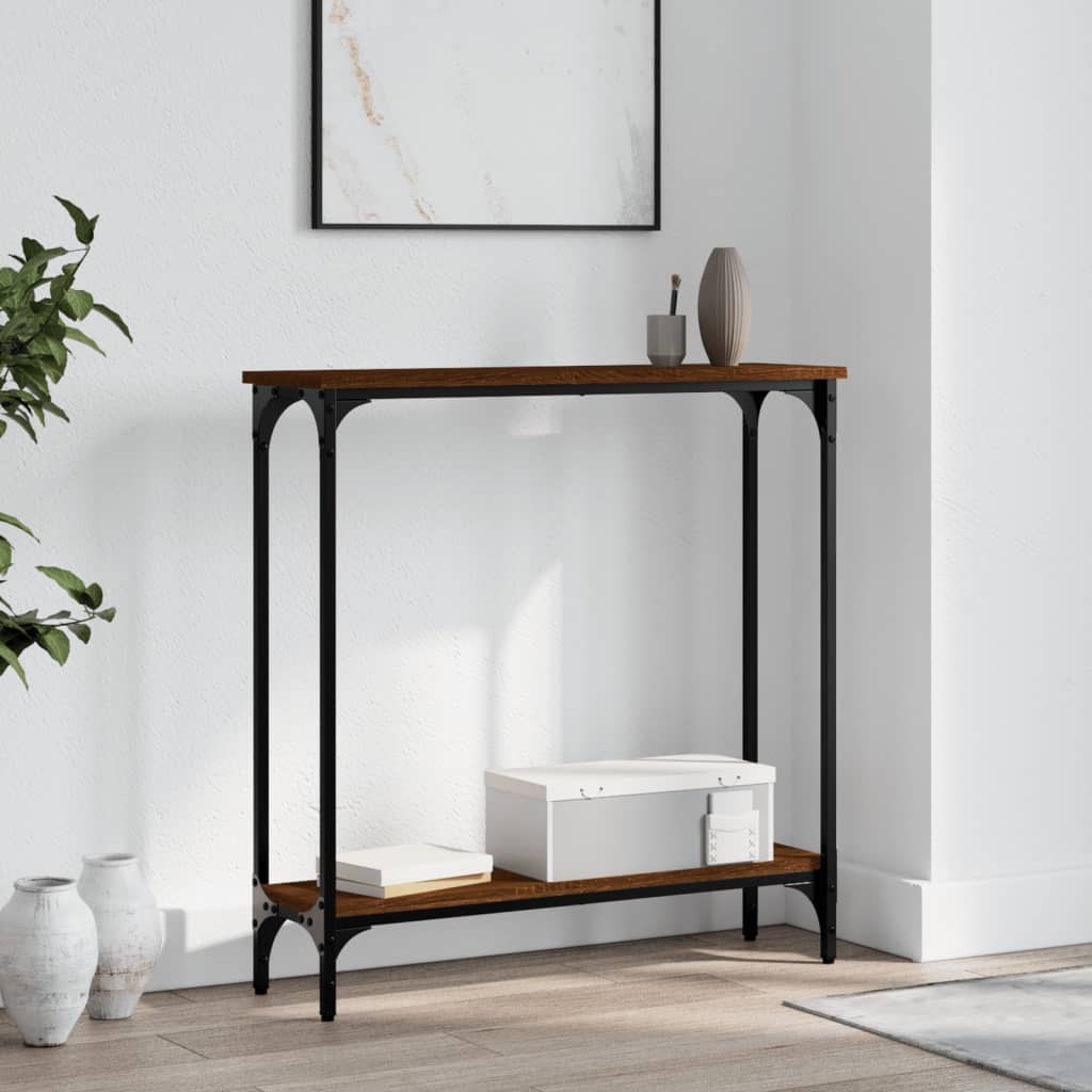 Brown oak console table 75x22.5x75 cm engineering wood