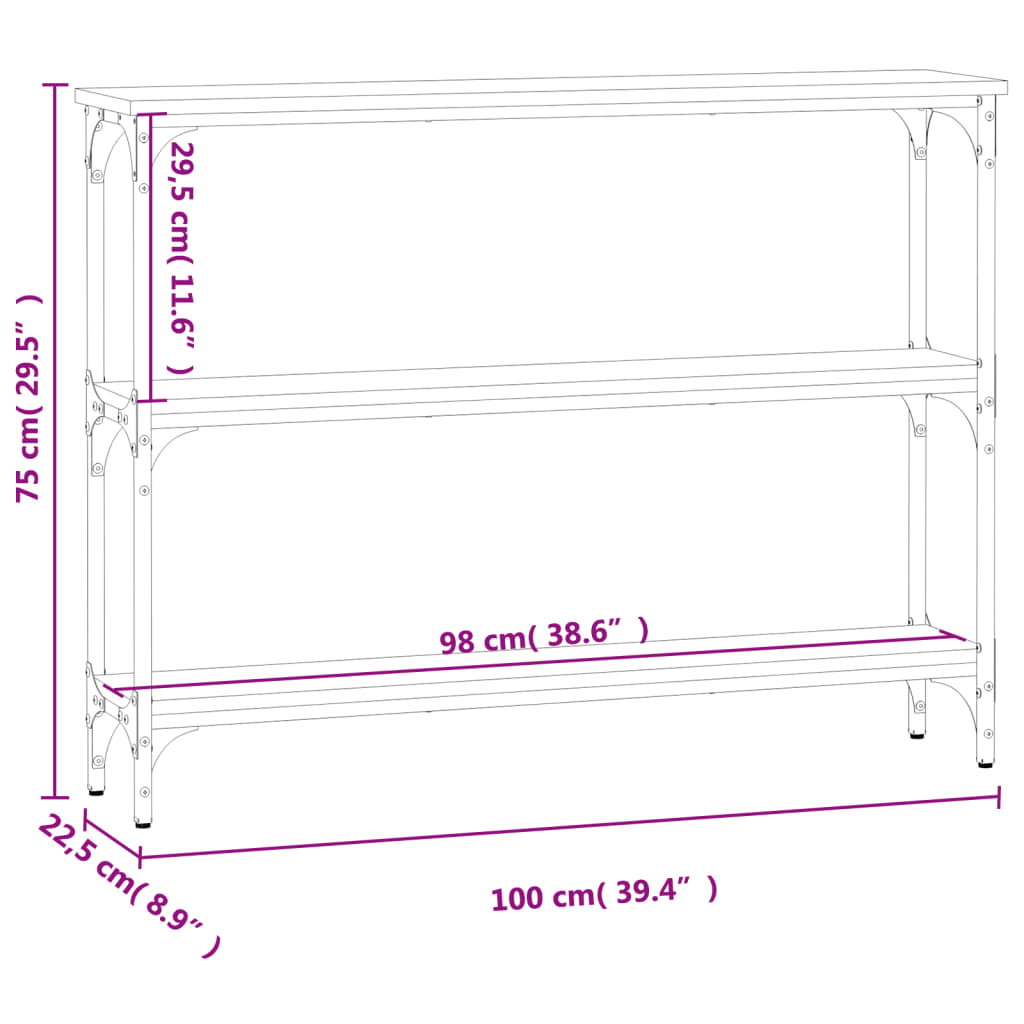 Table console noir 100x22,5x75 cm bois d'ingénierie