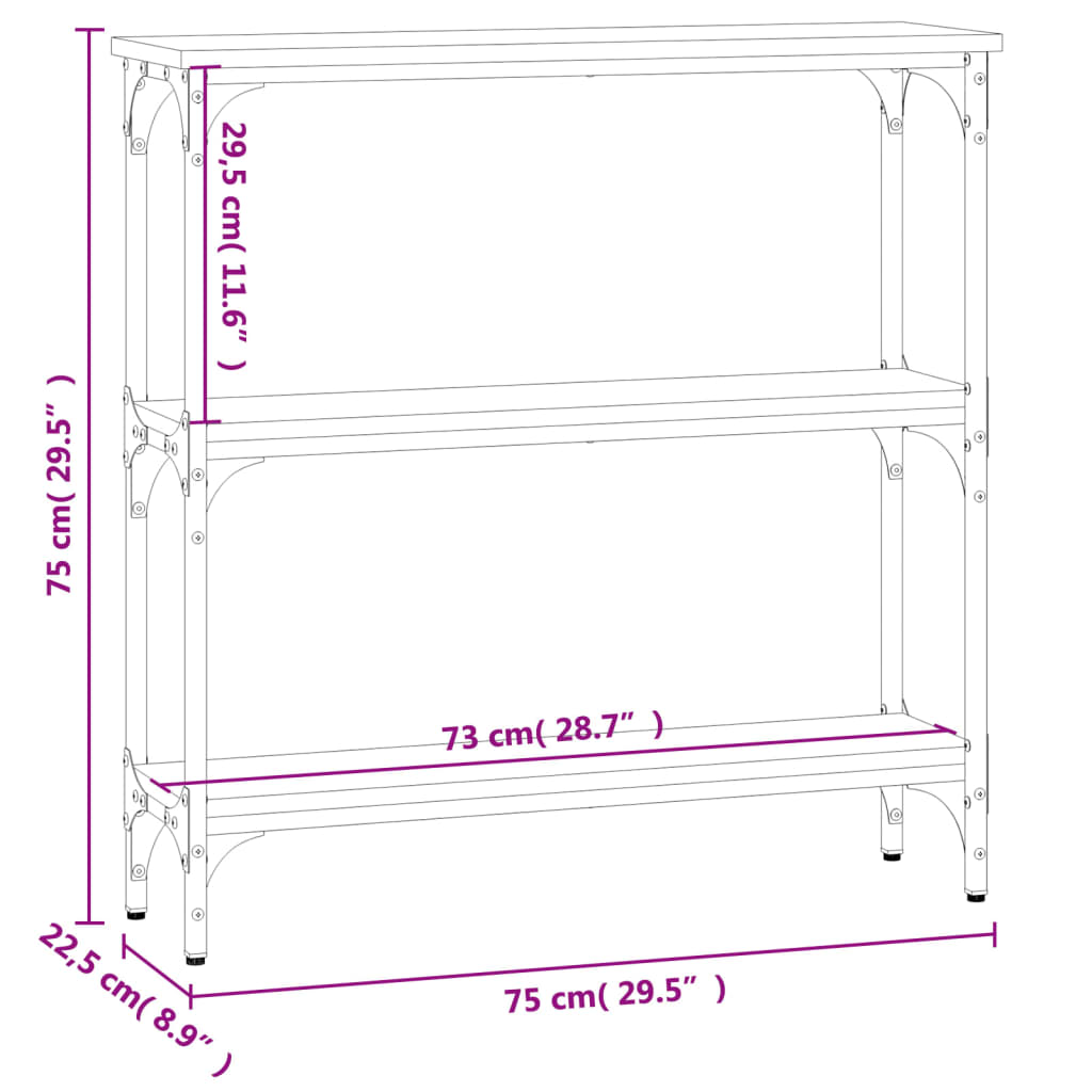 Table console chêne marron 75x22,5x75 cm bois d'ingénierie