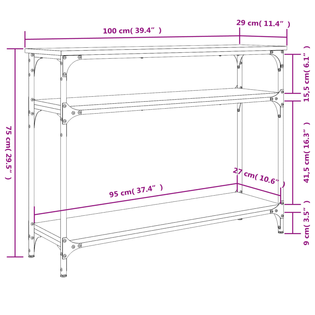 Table console chêne sonoma 100x29x75 cm bois d'ingénierie
