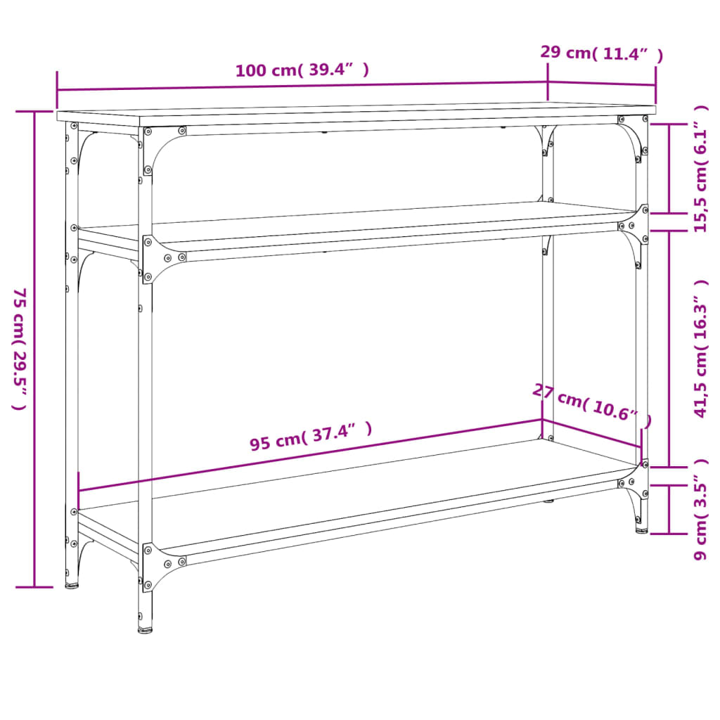 Table console chêne marron 100x29x75 cm bois d'ingénierie