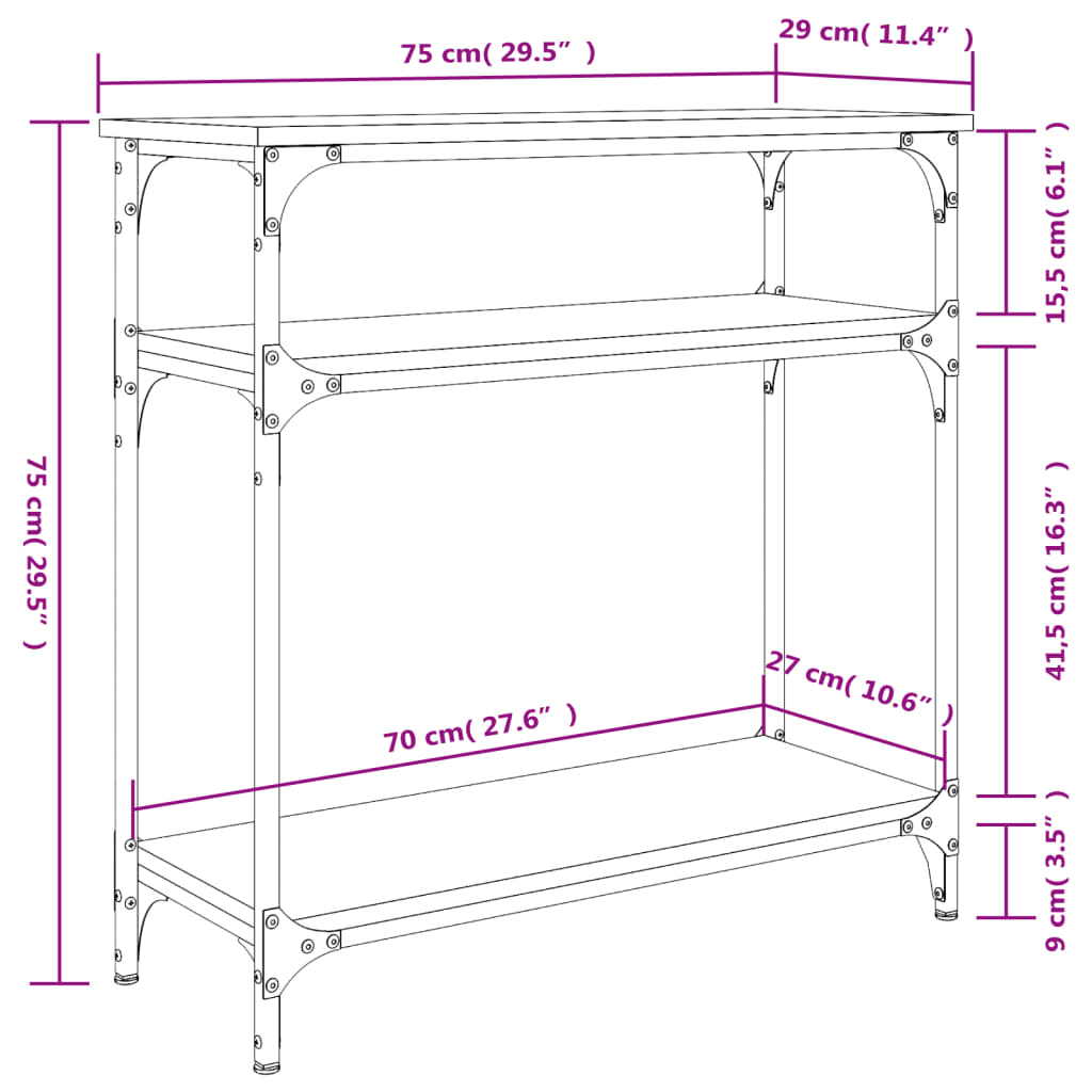 Raucher -Eichenkonsole Tabelle 75x29x75 cm Engineering Holz