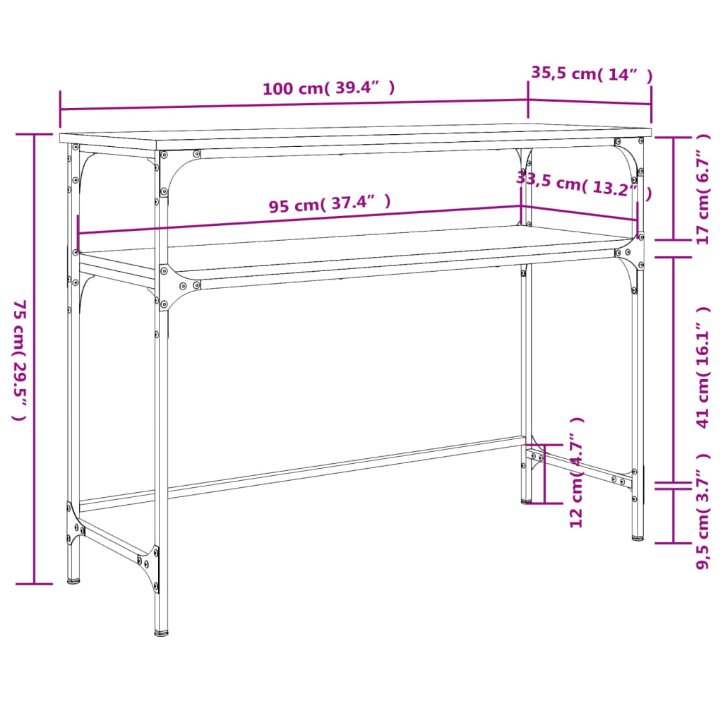 Sonoma gray console table 100x35.5x75 cm engineering wood