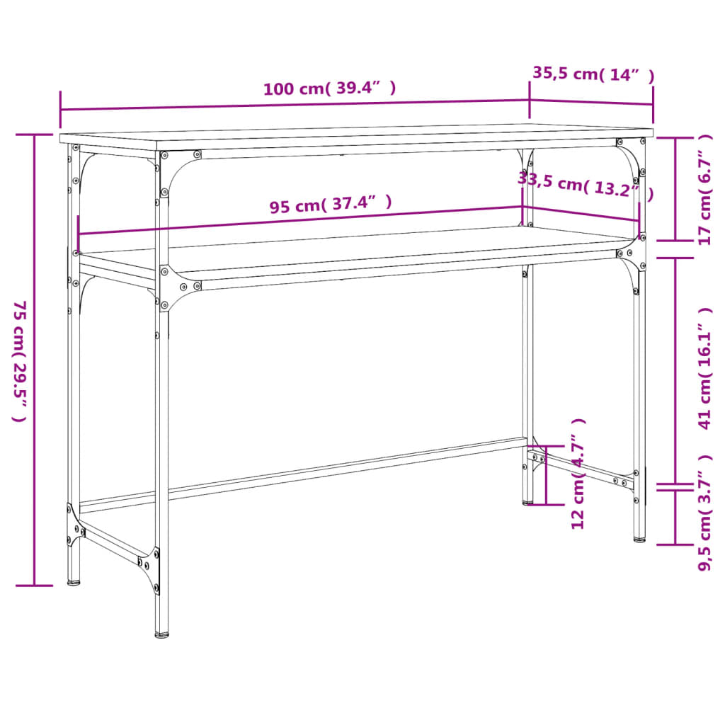 Table console chêne marron 100x35,5x75 cm bois d'ingénierie