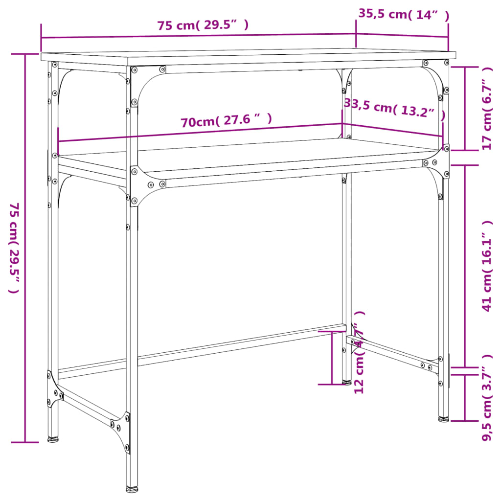 Table console noir 75x35,5x75 cm bois d'ingénierie