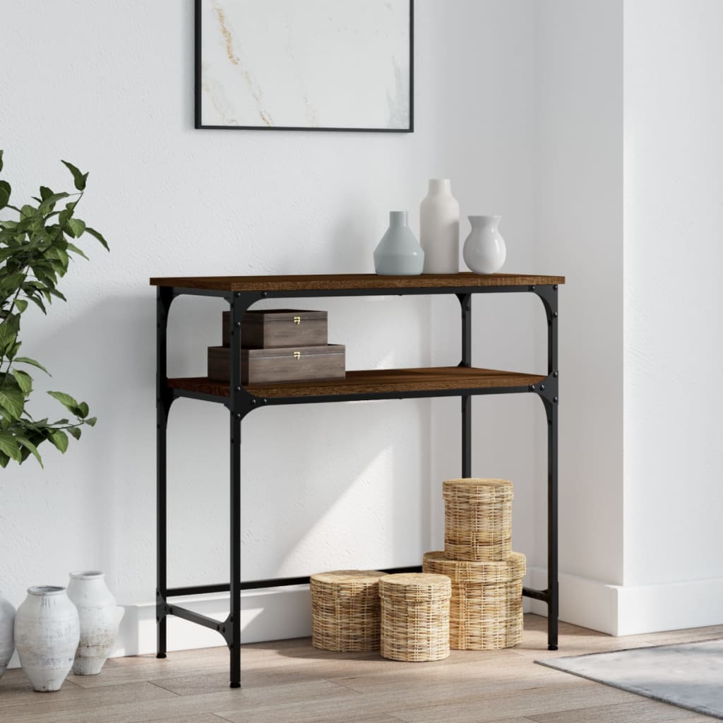 Brown oak console table 75x35.5x75 cm engineering wood