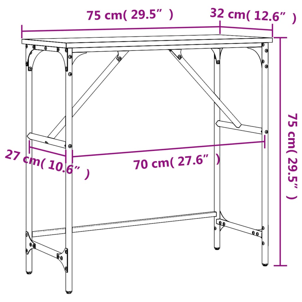 Raucher -Eichenkonsole Tabelle 75x32x75 cm Engineering Holz