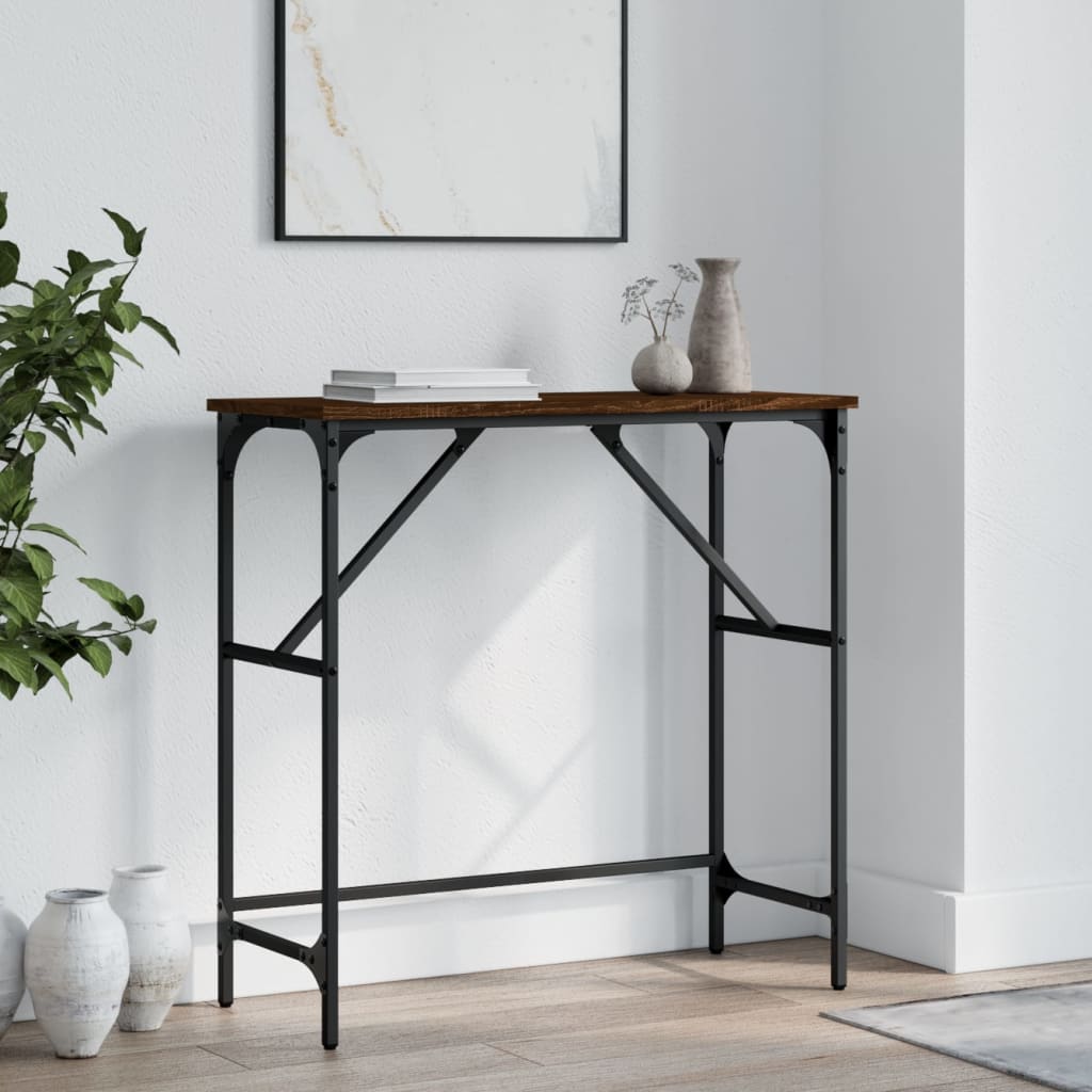 Brown oak console table 75x32x75 cm engineering wood