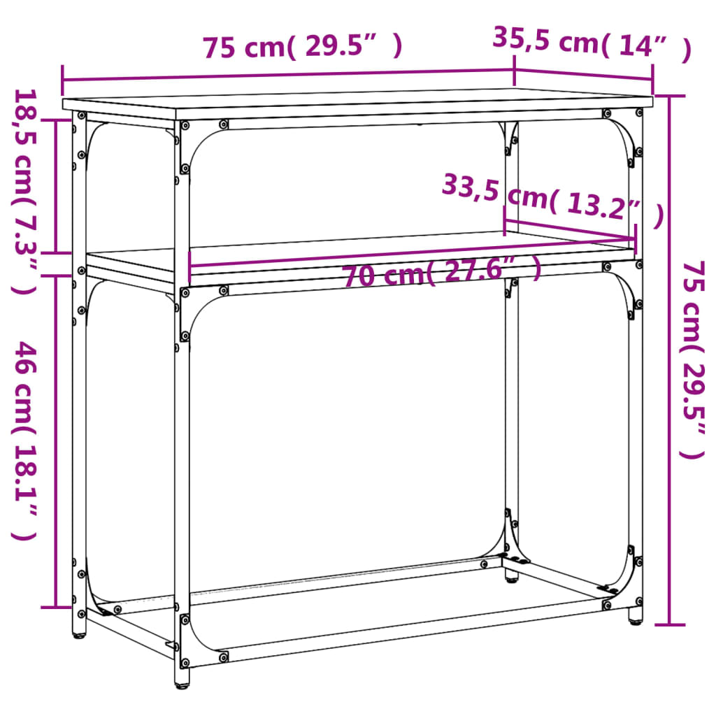 Sonoma Oak Console Tabelle 75x35.5x75 cm Ingenieurholz Holz