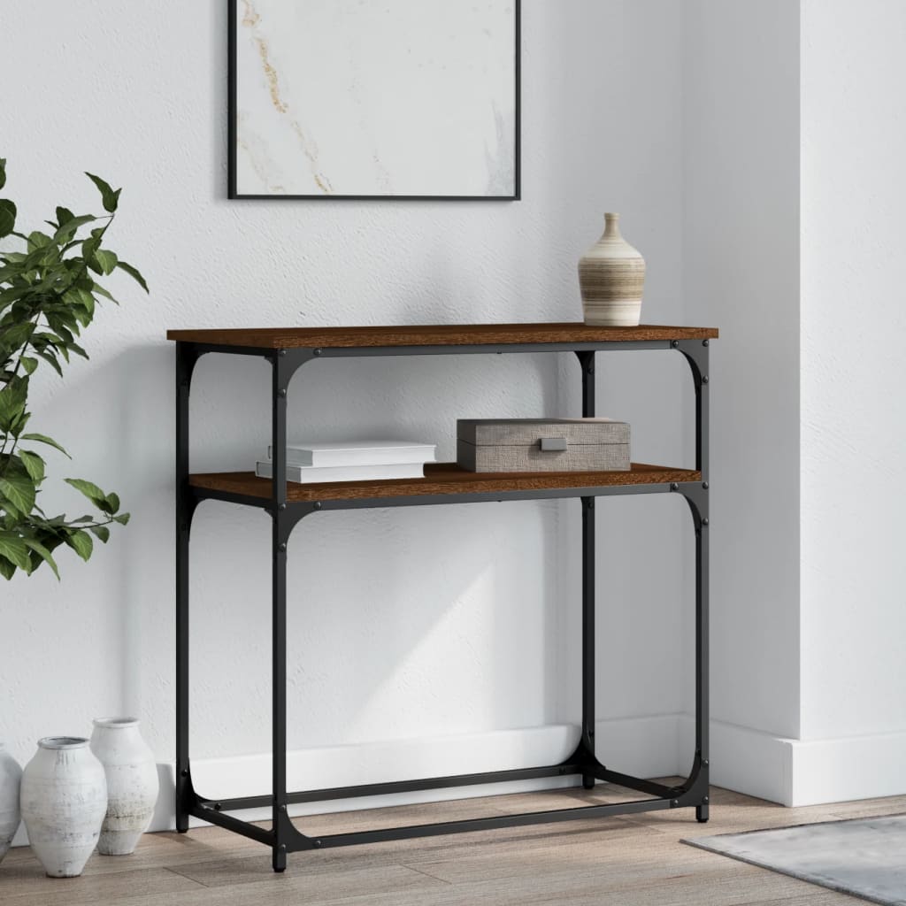 Brown oak console table 75x35.5x75 cm engineering wood