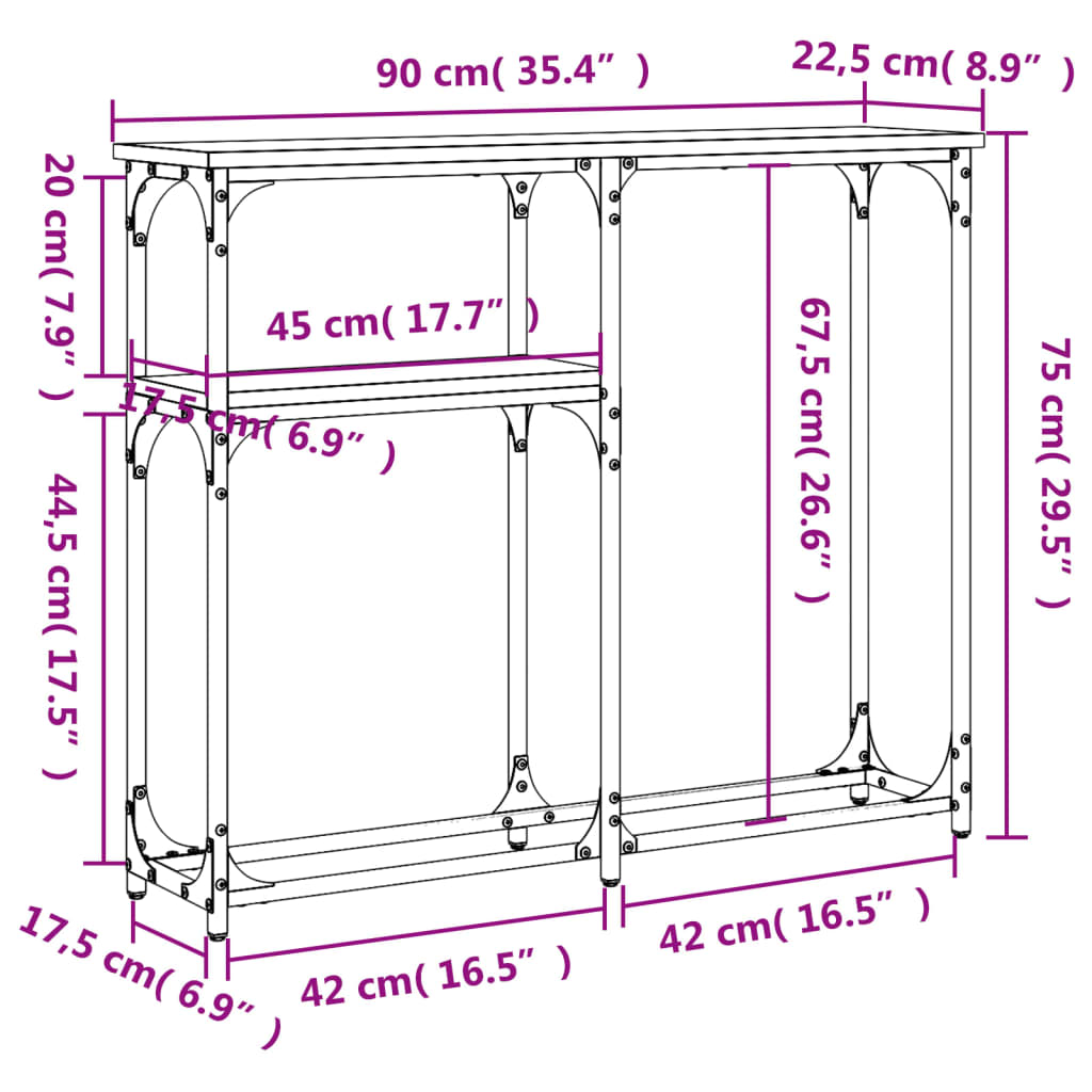 Sonoma Grey Console Tabelle 90x22.5x75 cm Ingenieurholz Holz