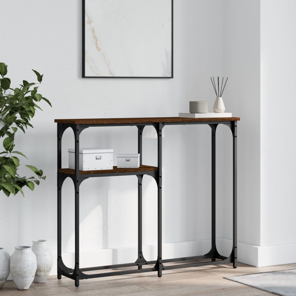 Brown oak console table 90x22.5x75 cm engineering wood