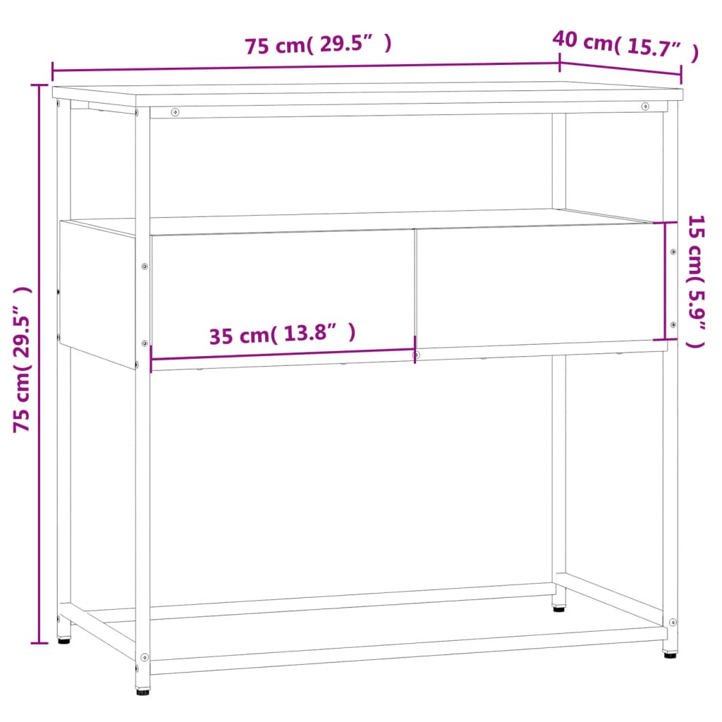 Raucher -Eichenkonsole Tabelle 75x40x75 cm Engineering Holz